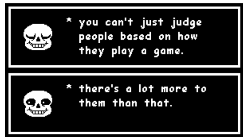 A section of Baby Charmander’s fanart, where using the voice of Sans, she encouraged people not to shame others for how they play the game.